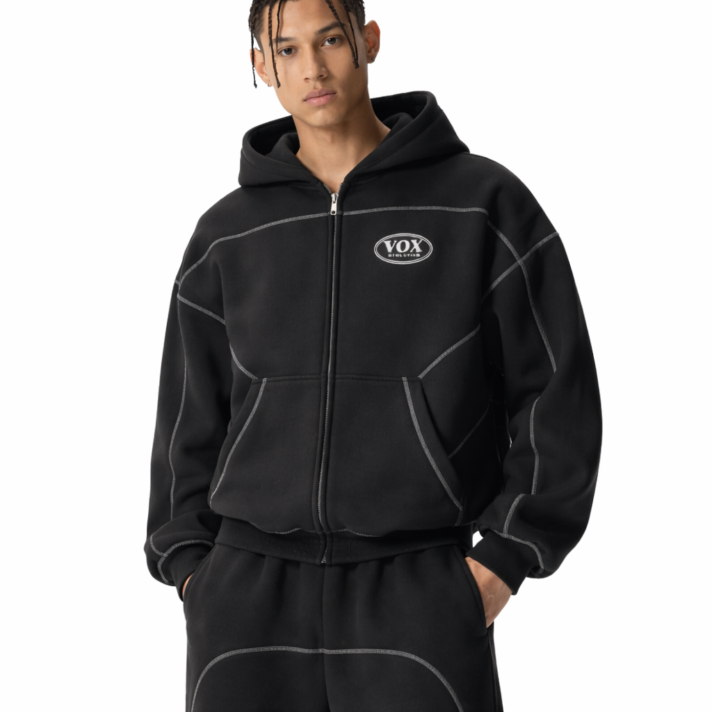 VOX Contrast-Stitched Boxy Fleece Zip Hoodie