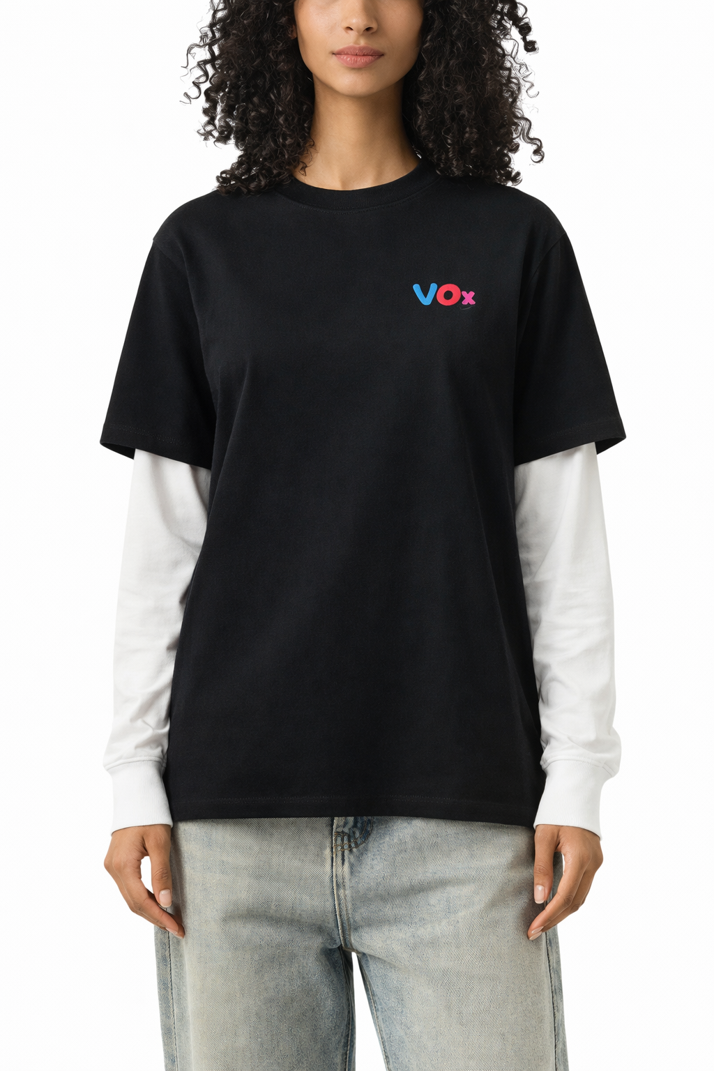 VOX Layered Contrast Sleeve Cotton T-Shirt