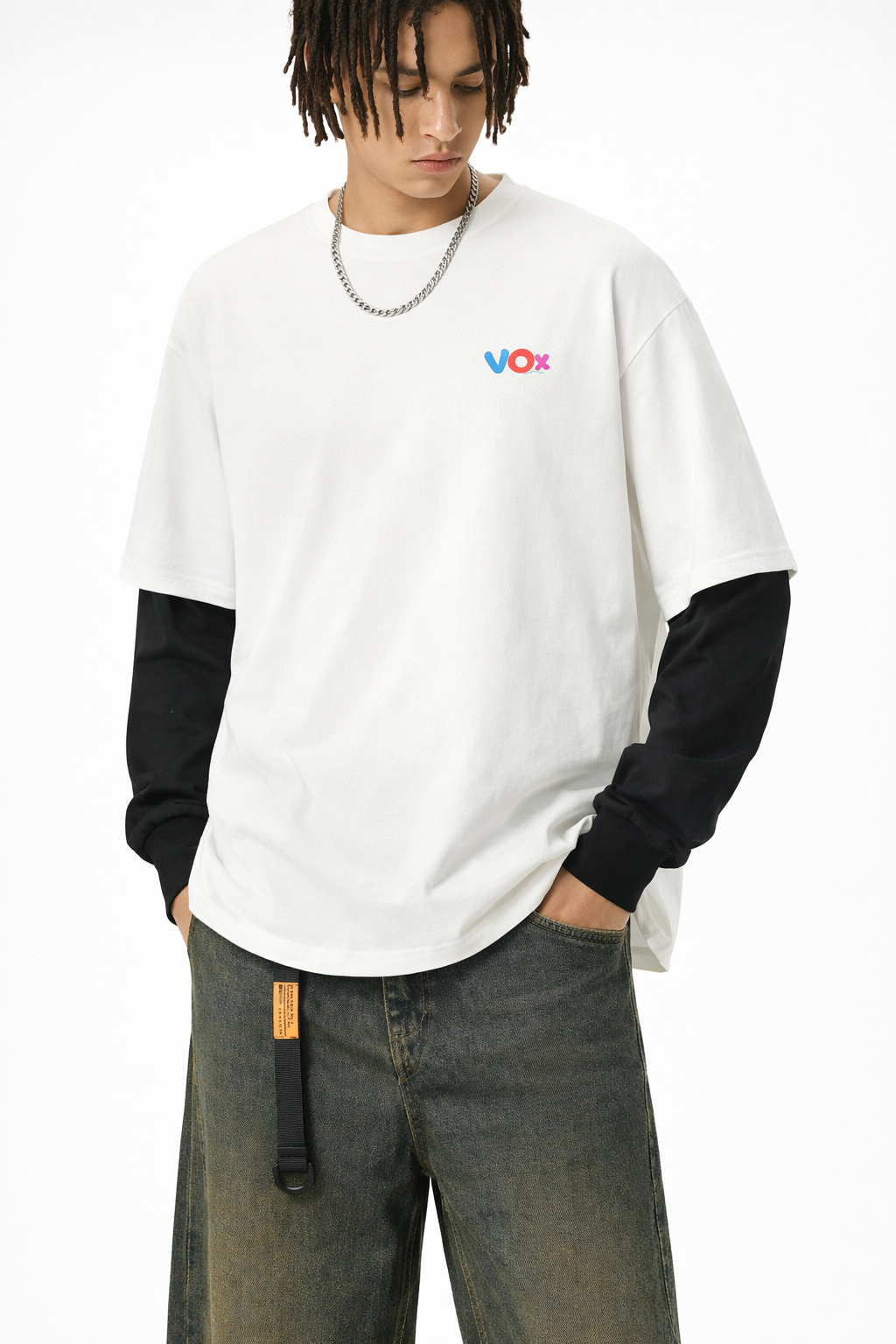 VOX Layered Contrast Sleeve Cotton T-Shirt