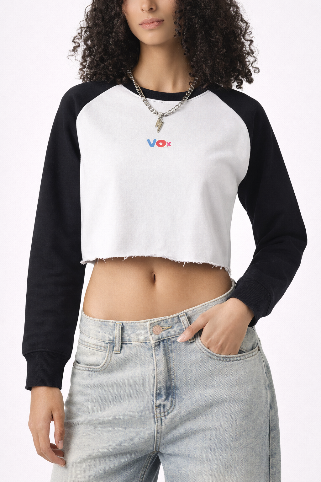 VOX Raw-Hem Raglan Crop Sweatshirt