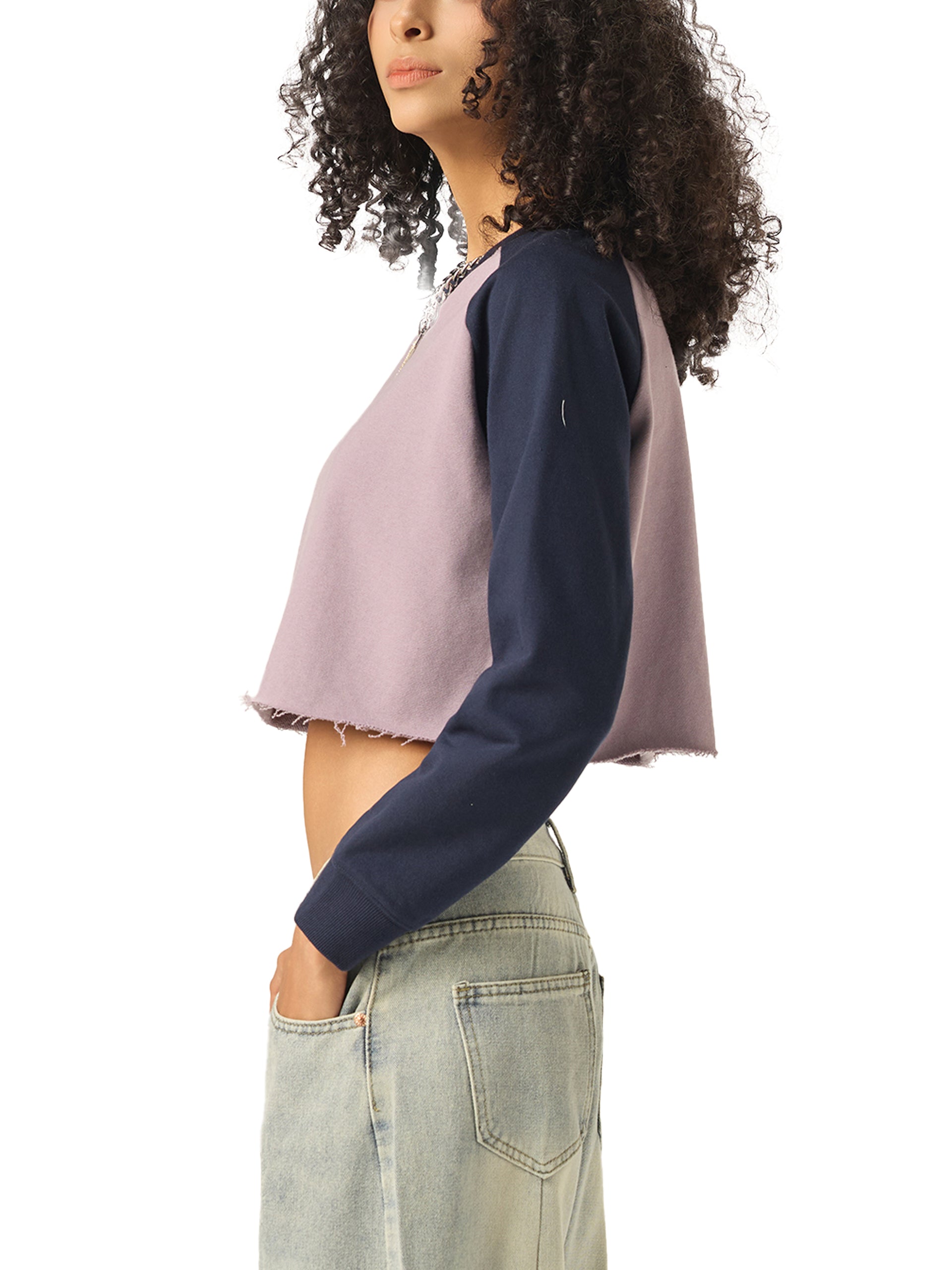 VOX Raw-Hem Raglan Crop Sweatshirt